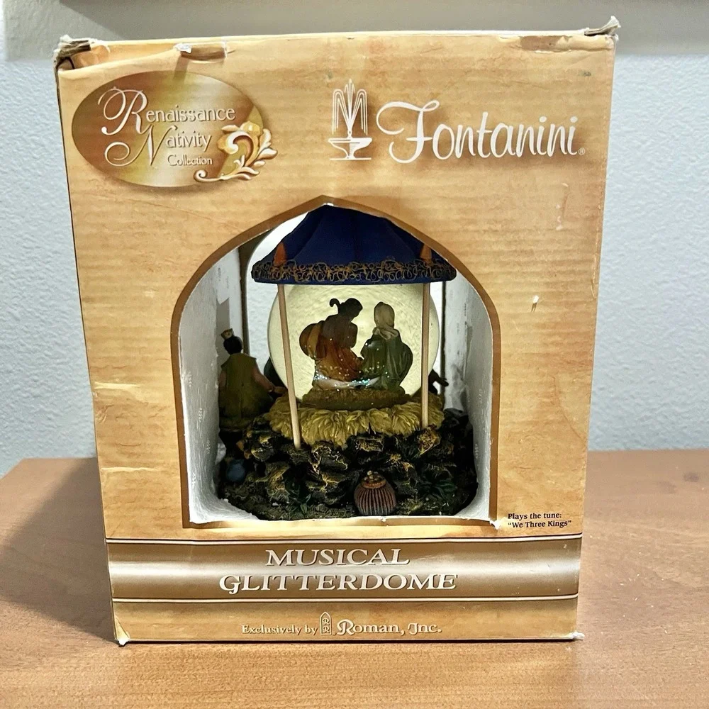 Fontanini Renaissance Nativity Musical Glitterdome 2005 We 3 Kings RARE MODEL‎